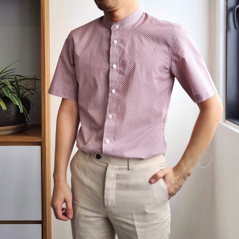 Red Textured Print Cotton Custom Shirt
