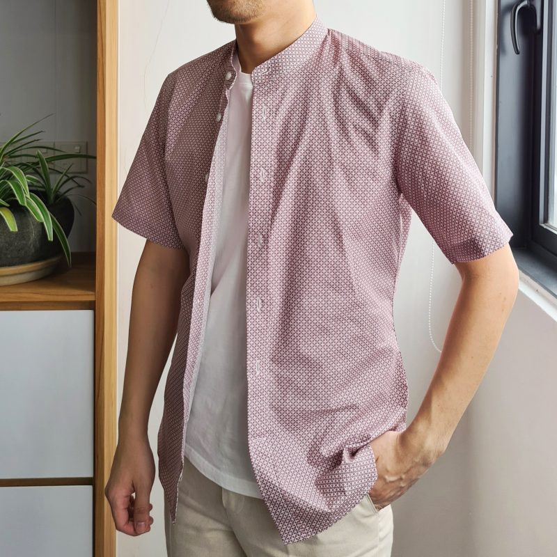 Red Textured Print Cotton Custom Shirt - Image 5