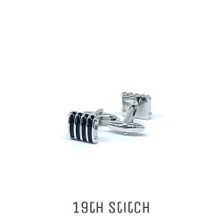 Square Stripe Black Silver Cufflink