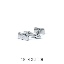 Rectangle Slanted Stripe Silver Plated Cufflink