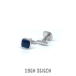 Rounded Square Royal Blue Silver Plated Cufflink