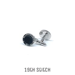 Round Black Weave Pattern Silver Plated Cufflink