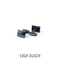 Four Slanted Stripe with diamante Metal Black Plated Cufflink
