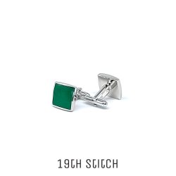 Square Green Gothic Pattern Silver Plated Cufflink
